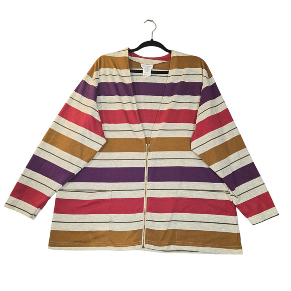 Vtg Carriage Court Womens 1X Cardigan Striped 57402 USA Grandma Grannycore - Picture 1 of 11